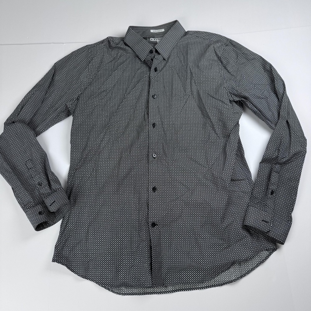 Express Shirt Mens XL 17.5 Black Extra Slim Fit Geometric Button Up Dress